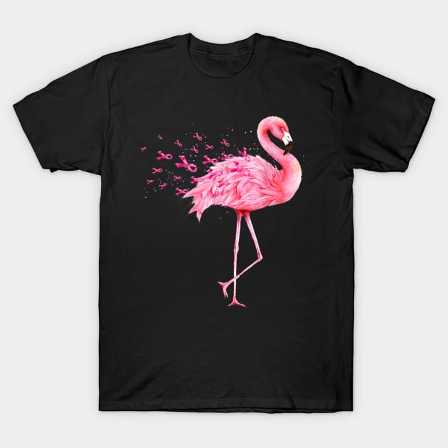 Cute Flamingo Pink Ribbon Breast Cancer Awareness T-Shirt by jordanfaulkner02